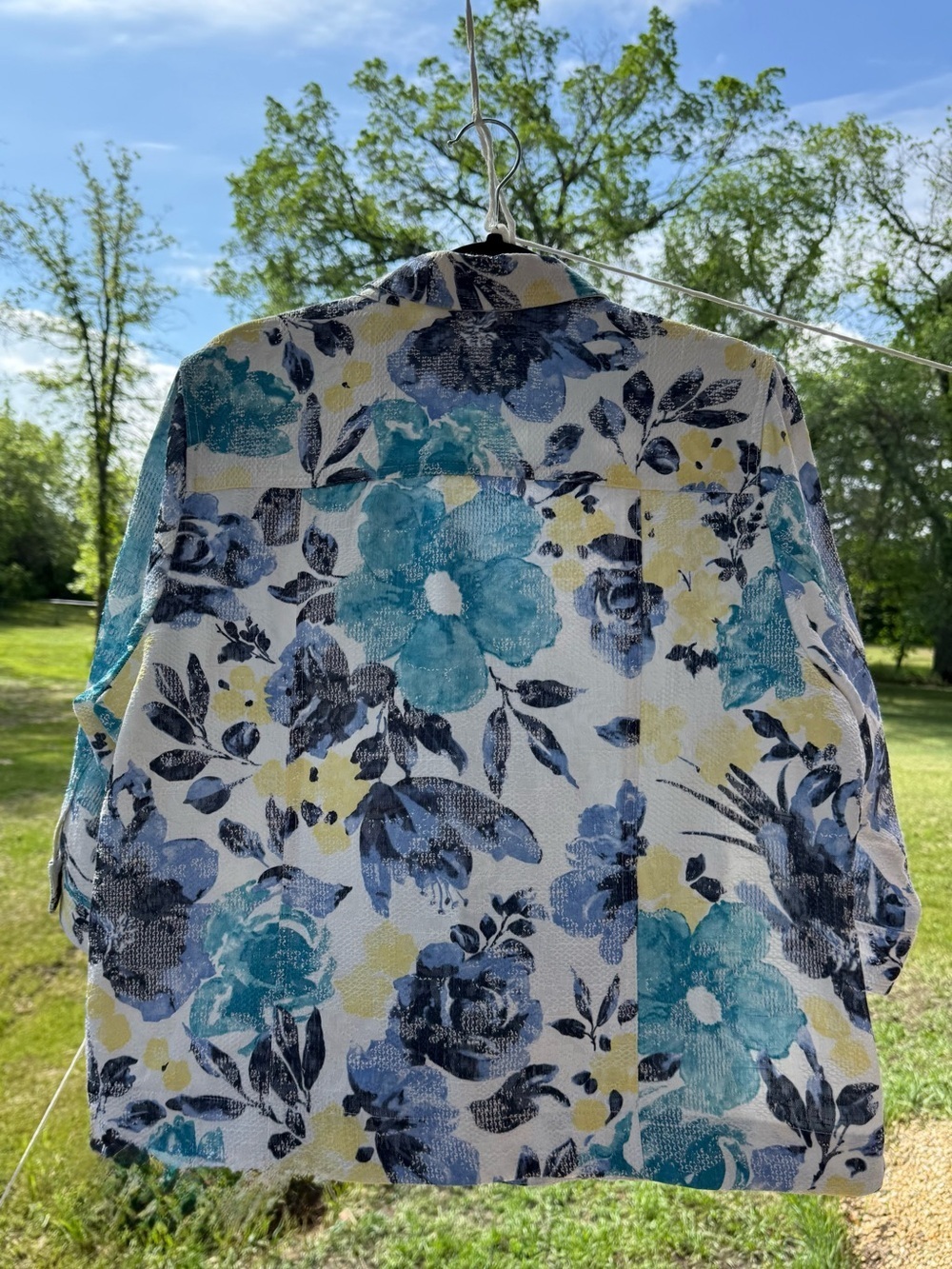 TanJay Floral Blazer in Teal, Navy & Yellow - Picture 9 of 9